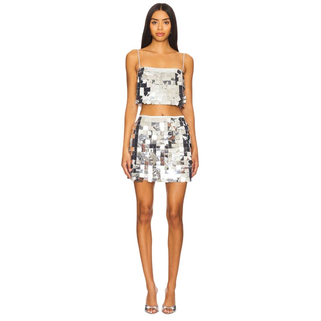 Saylor Griselda Skirt Set In Silver Xsmall New Womens Tank Top Outfit
